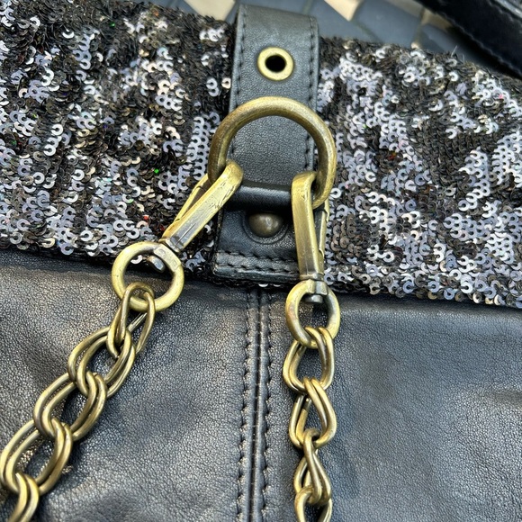 Via Repubblica Genuine Leather Sequin Convertible Backpack Purse Y2K Boho